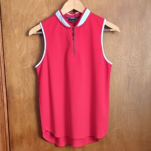 ❤️ Belyn Key Sleeveless Mandarin Collar Polo In Raspberry Fuschia Size S